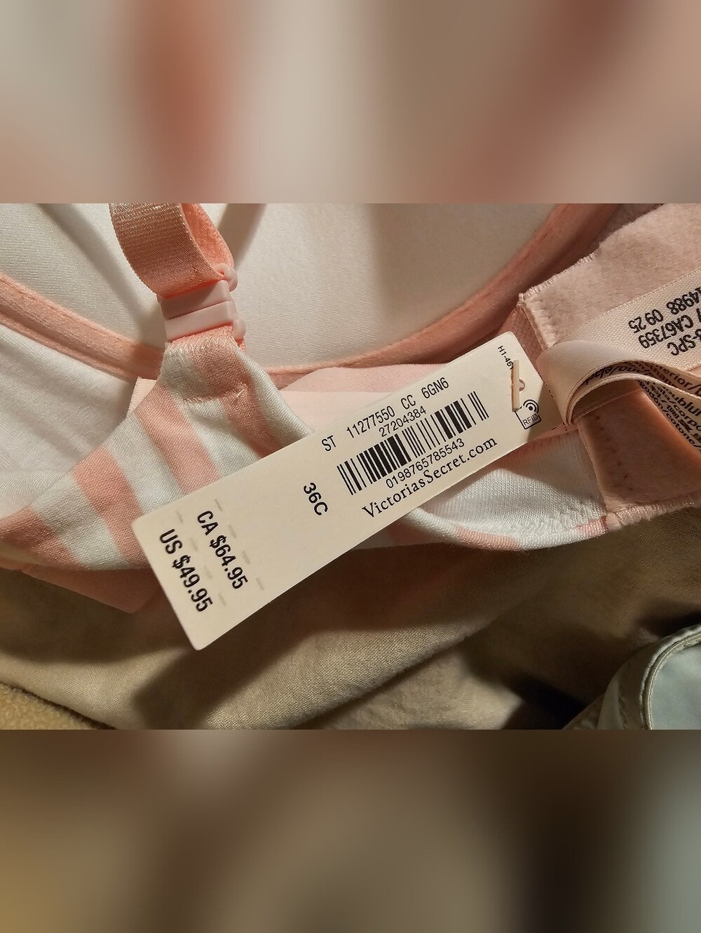 Victoria's Secret Pink & White Striped Molded T-Shirt Bra - Picture 3 of 3